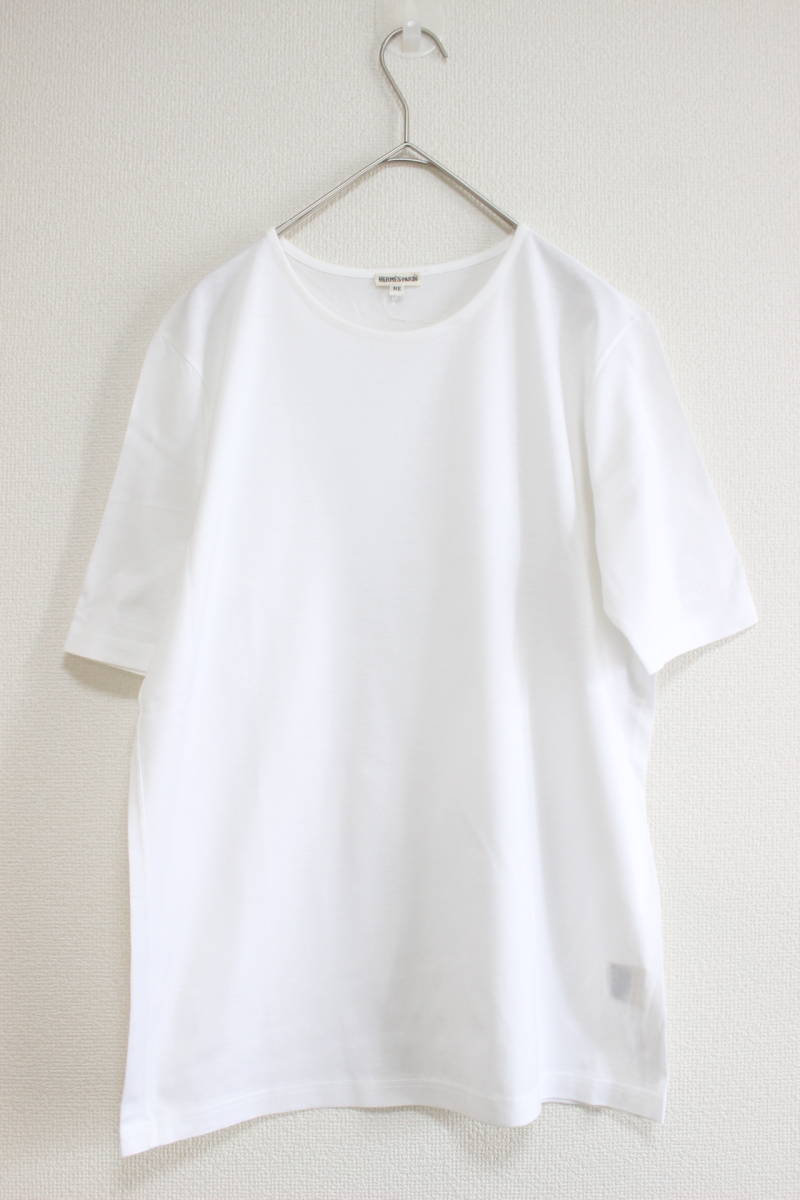 4470★ゆうパケット送料無料★本物 美品 HERMES エルメス ロゴ刺繍 Tシャツ カットソー 半袖 丸首 白 ホワイト ME レディース 国内正規