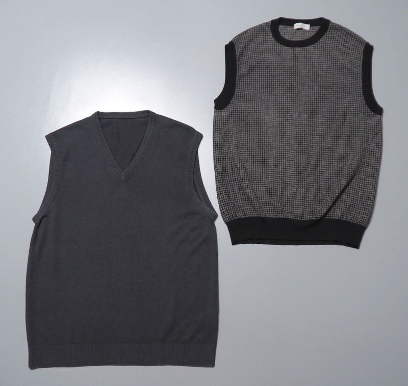 GO6127◇Zegna エルメネジルドゼニア イタリア製 2枚セット ニット ベスト ジレ シルクカシミヤ ＋ ウール ネイビー/ブラック×ベージュ系