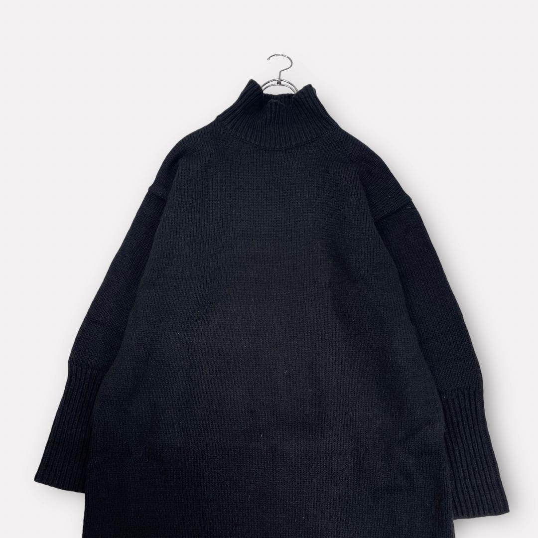 ☆美品◇アダムエロペ◇タートルバックスリットニットワンピースBK ET