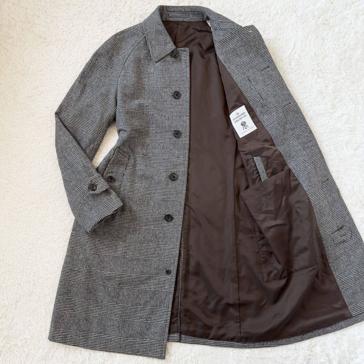 希少XL！《極美品》五大陸【贅の極み】gotairiku FOX BROTHERS チェスターコート ロング ジャケット ウール100% グレンチェック グレー LL