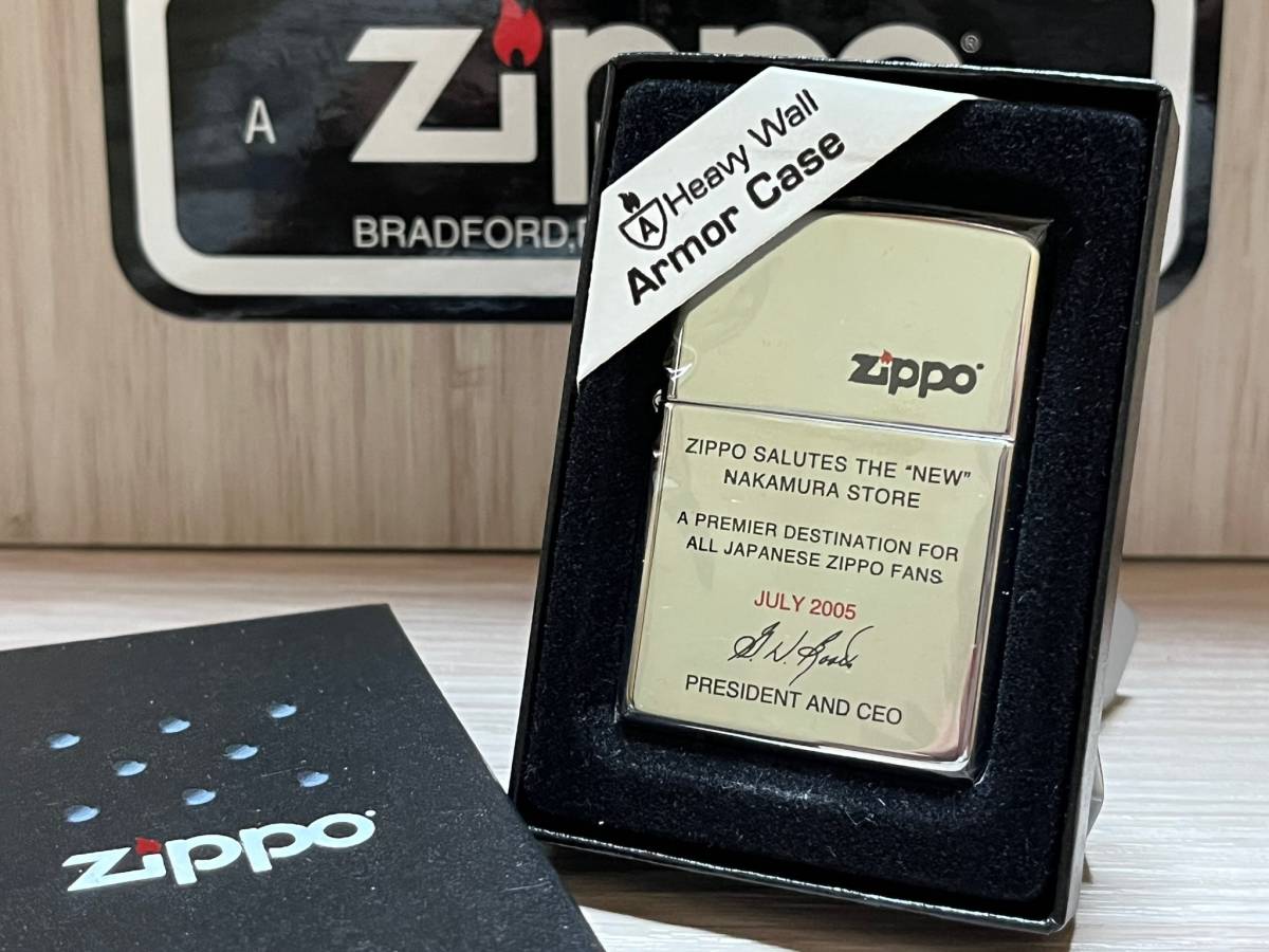 大量出品中!【希少】レア 新品未使用 2005年製 Zippo Armor Case 'NAKAMURA' 非売品 記念品 大阪 ナカムラ 社長サイン アーマー ジッポ
