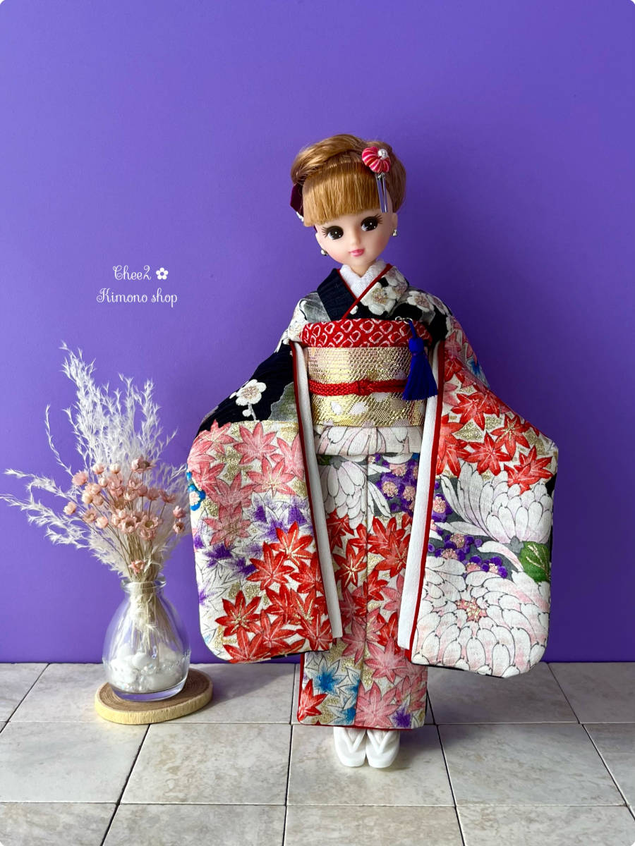 Chee2liccakimono・リカちゃん着物・振袖☆正絹生地・総裏仕立て☆金彩