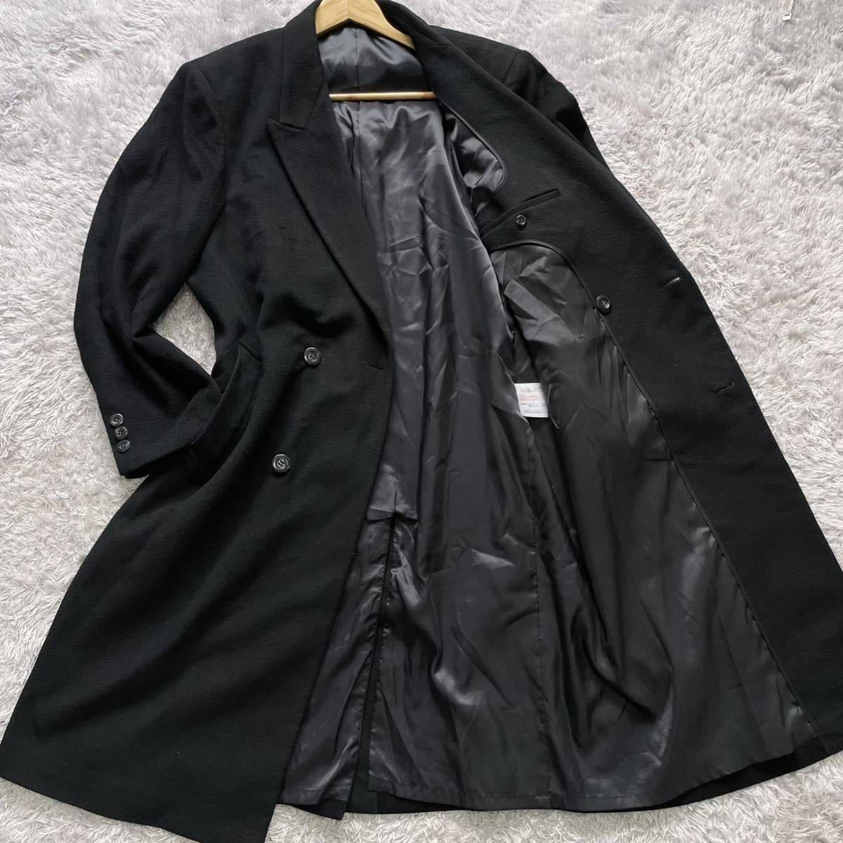 未使用級Lサイズ相当 カシミヤ100% ダーバン チェスターコート 比翼 黒