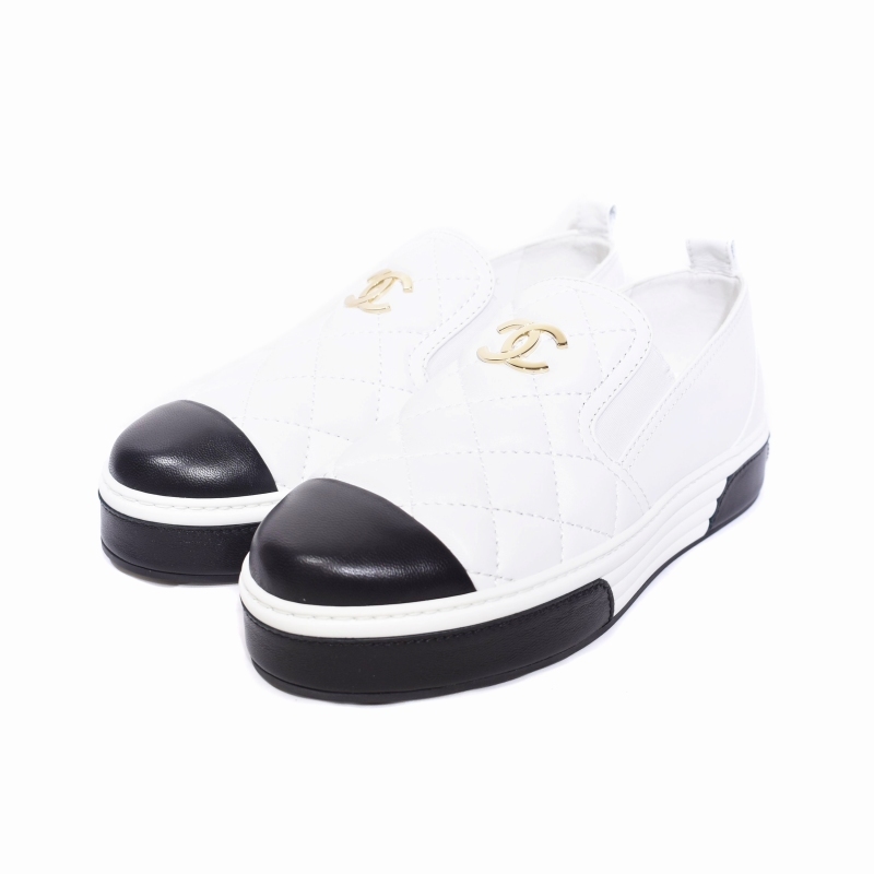 シャネル CHANEL 23P G39180 23SS マトラッセ ココマーク マトラッセ スリッポン スニーカー 39 白 ホワイト G39180 レディース
