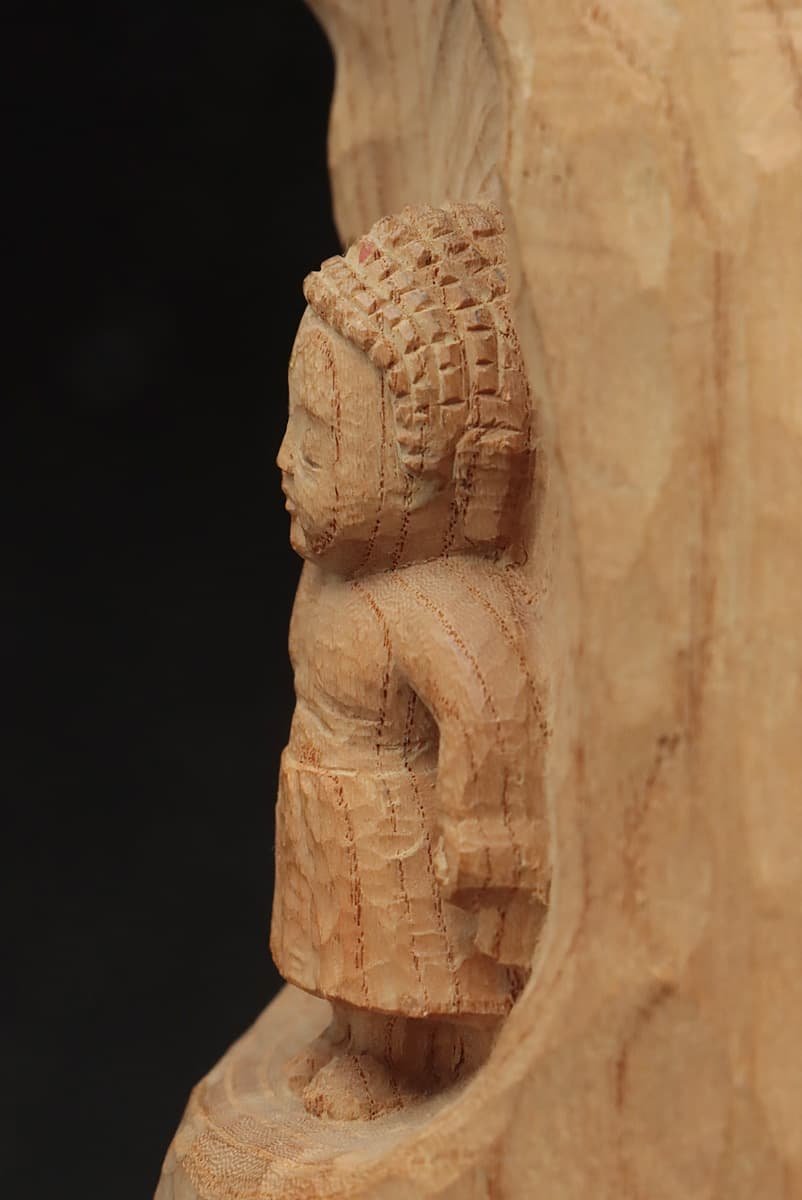 EO206 【彫刻家 牧田善晴 作】一刀彫 六五六刻 木彫「釈迦誕生仏」天上