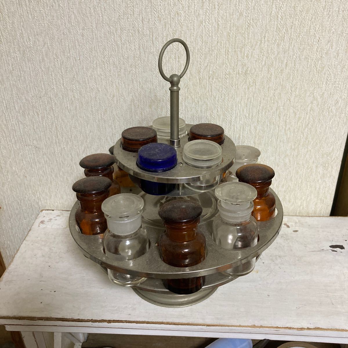 回転式シカン瓶立て シカン瓶 嘴管瓶 薬瓶 医療器具 病院 アンティーク