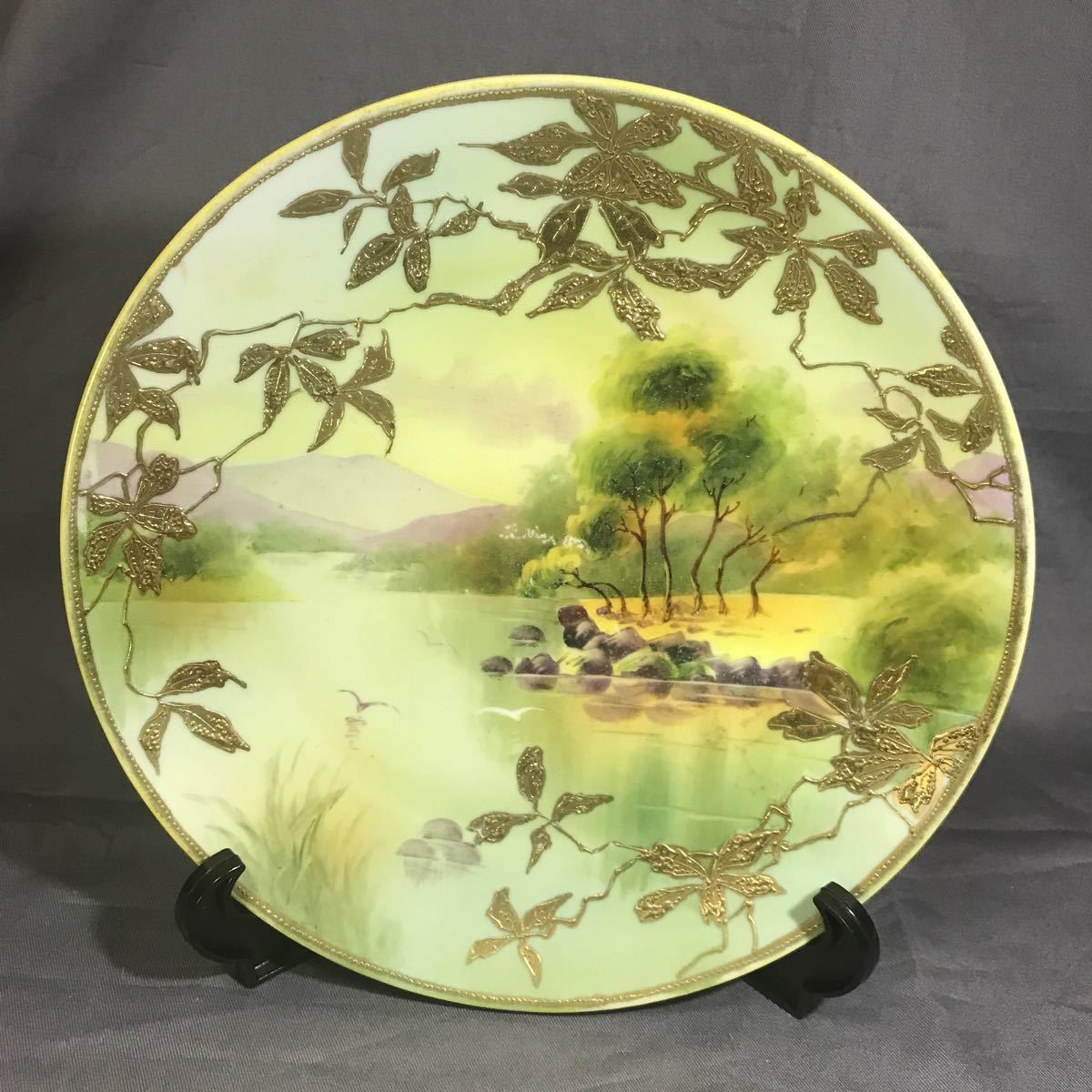 オールドノリタケ old NORITAKE 飾り皿 湖畔風景 ∇花∇オールド