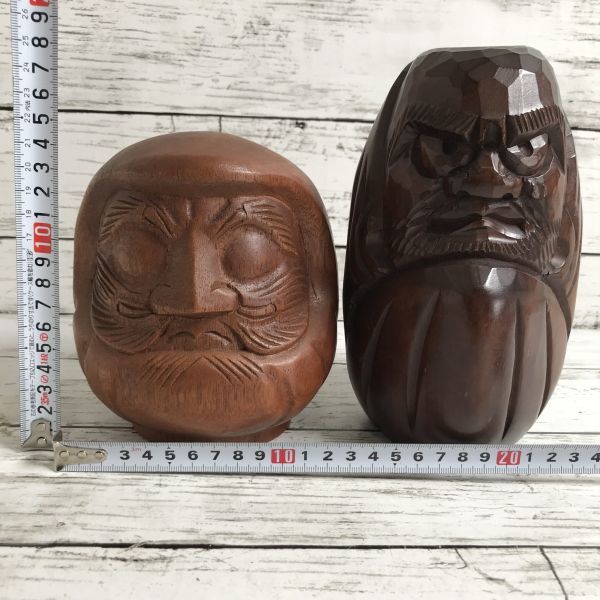 8Y16 木彫り 達磨置物 2点 まとめ セット 縁起物 【商品説明必読