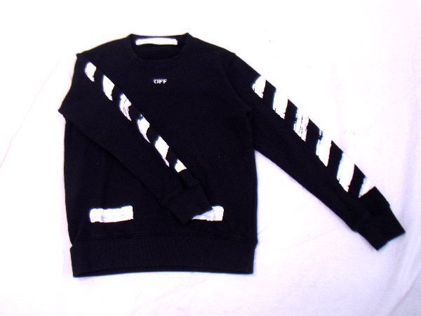 1円 Off-White オフホワイト コットン100％ スウェット トレーナー トップス 表記サイズS 洋服 ブラック系 BD3701
