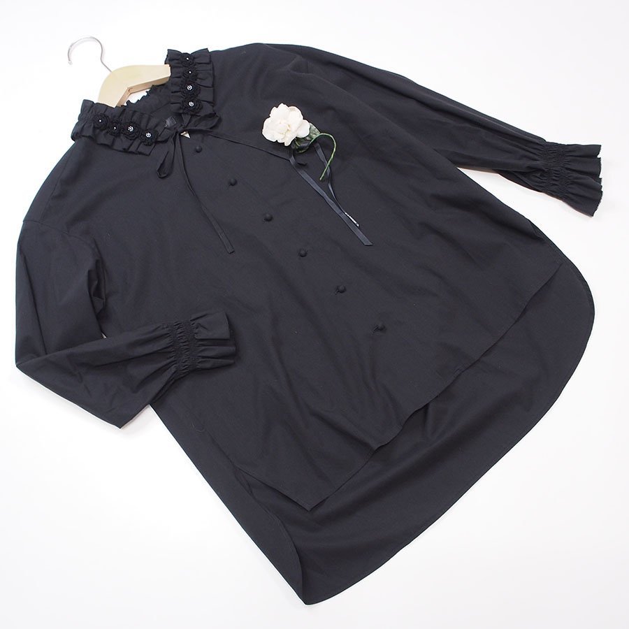 【未着用】インゲボルグ 黒 2WAY コットン ゆったりブラウス /フリーサイズ/定価33000円/2023SSコレ/送料無料/K12-504