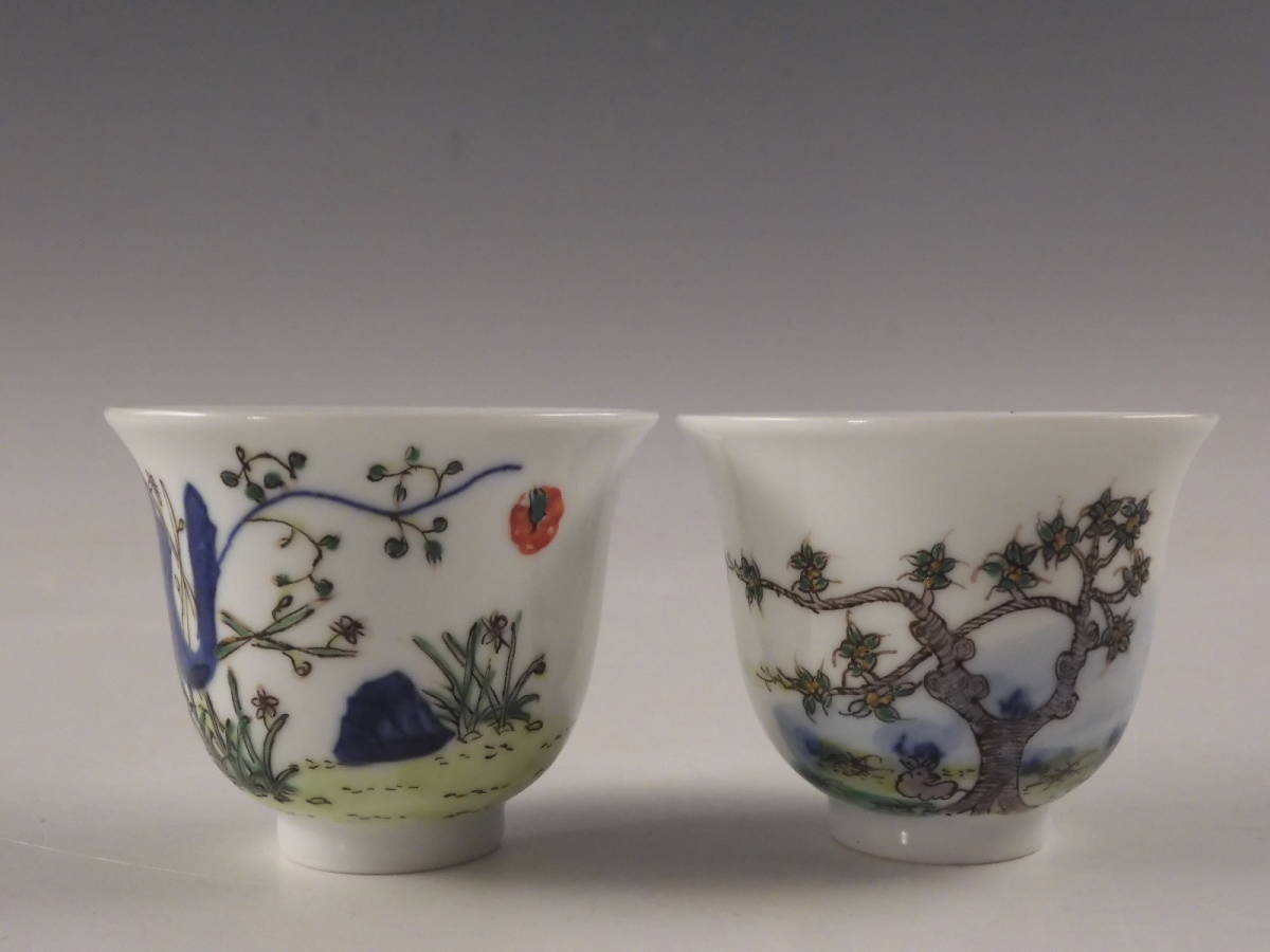 ◇堂◇中国 清代 大清康照年製 色絵 絵替 花草文 煎茶碗 5客 煎茶道具