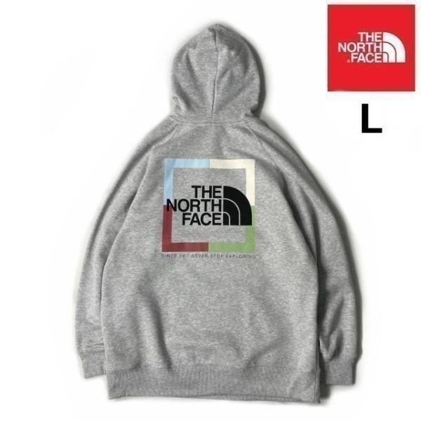 1円～!売切!【正規新品】THE NORTH FACE W NOV GRAPHIC HOODIE パーカー スウェット US限定 ボックスロゴ 裏起毛 登山(L)グレー 181130-30