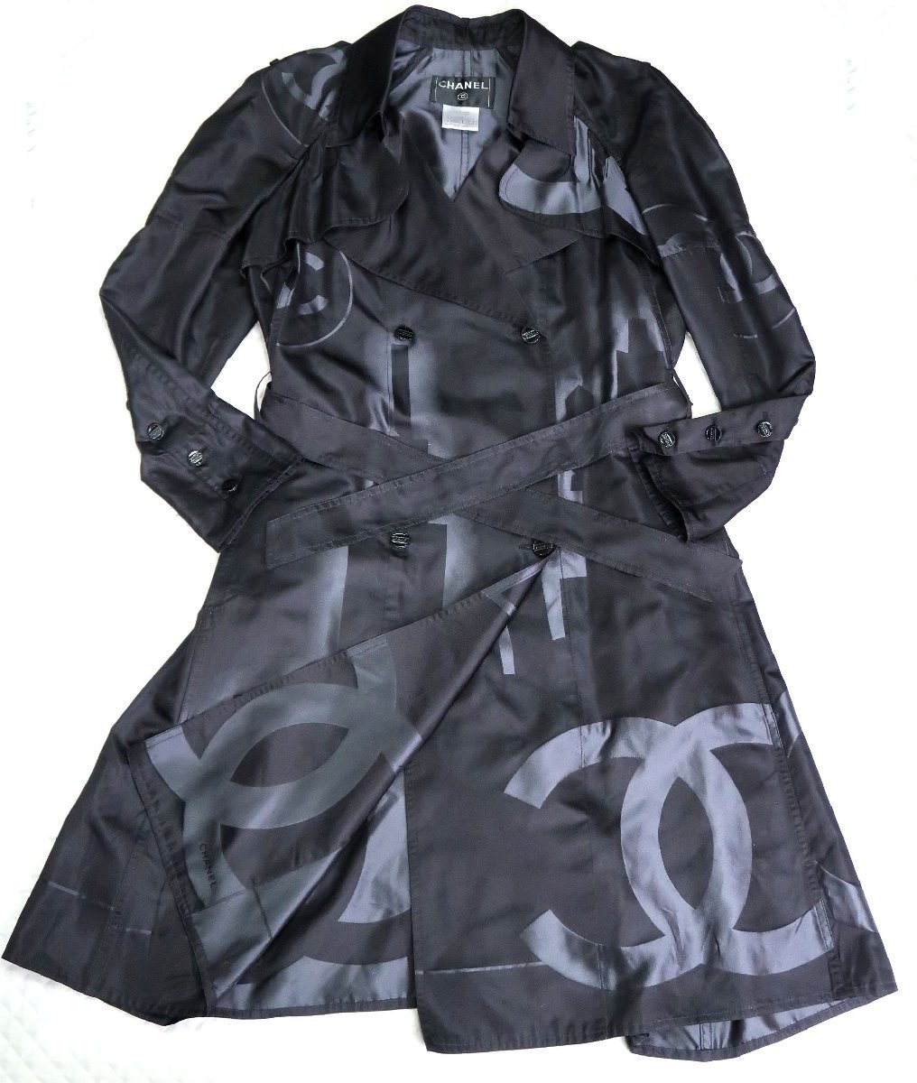幻の逸品！デカ ココマーク 良品 シャネル 06AW シルク100 トレンチコート 38 ピュアシルク コート ブラック ジャケット P28976 38
