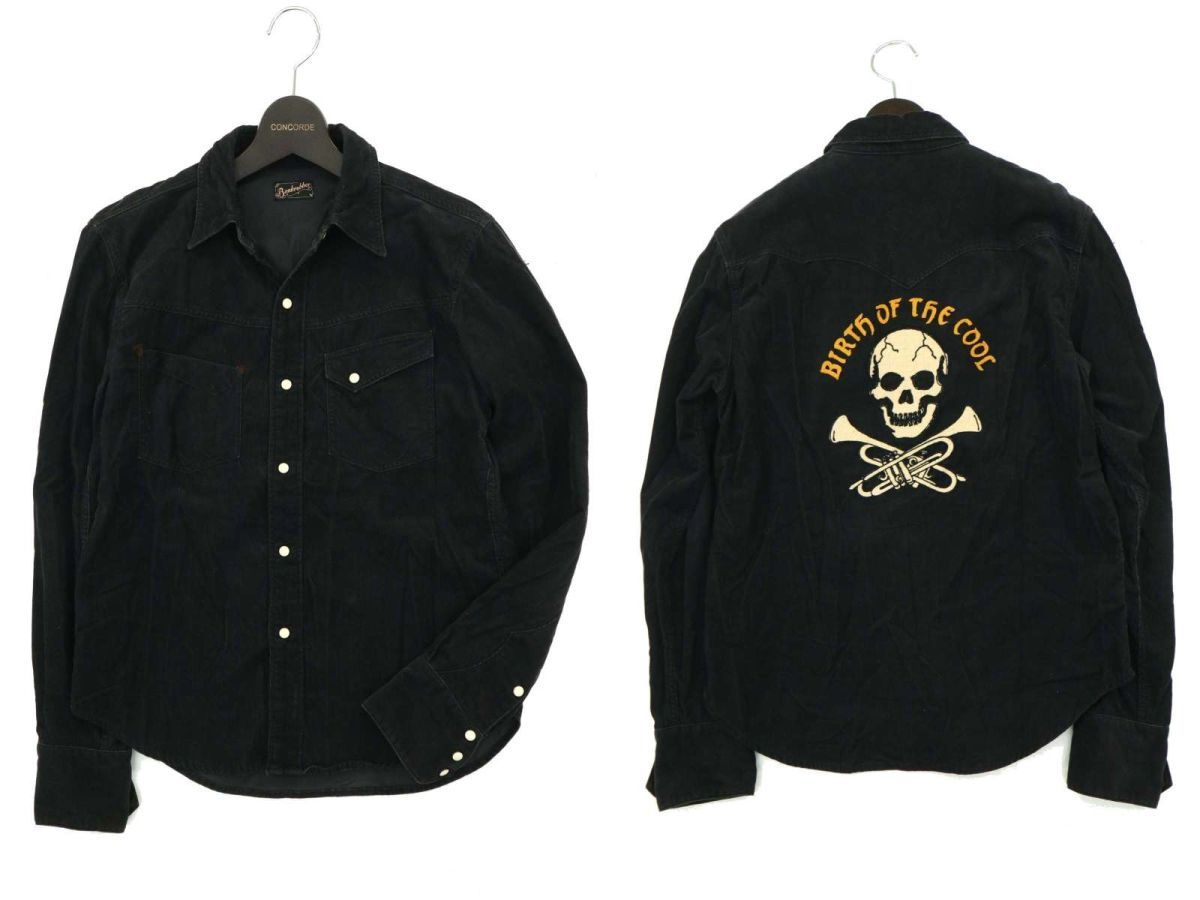Bankrobber バンクローバー 秋冬 スカル刺繍★ コーデュロイ 長袖 ワーク シャツ Sz.15　メンズ 黒 日本製　A3T12805_B#B