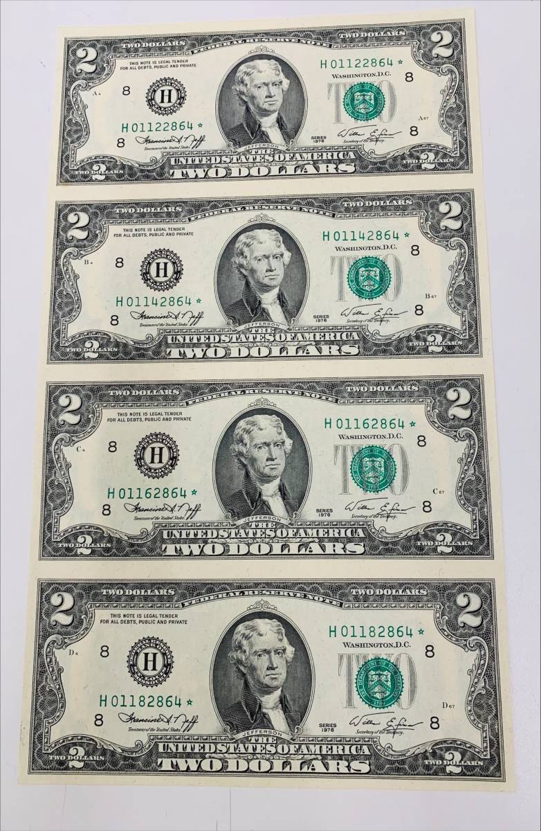 未使用・未裁断】米ドル 2ドル札 4枚 4枚綴り 米国2ドル紙幣 美品 折れなし！ Yahoo!オークション 紙幣 未裁断」(紙幣) | 珍しい米の「 2ドル札」、その価値がとんでもないほど上昇！ -2ドル札(貨幣)の中古品・新品・未
