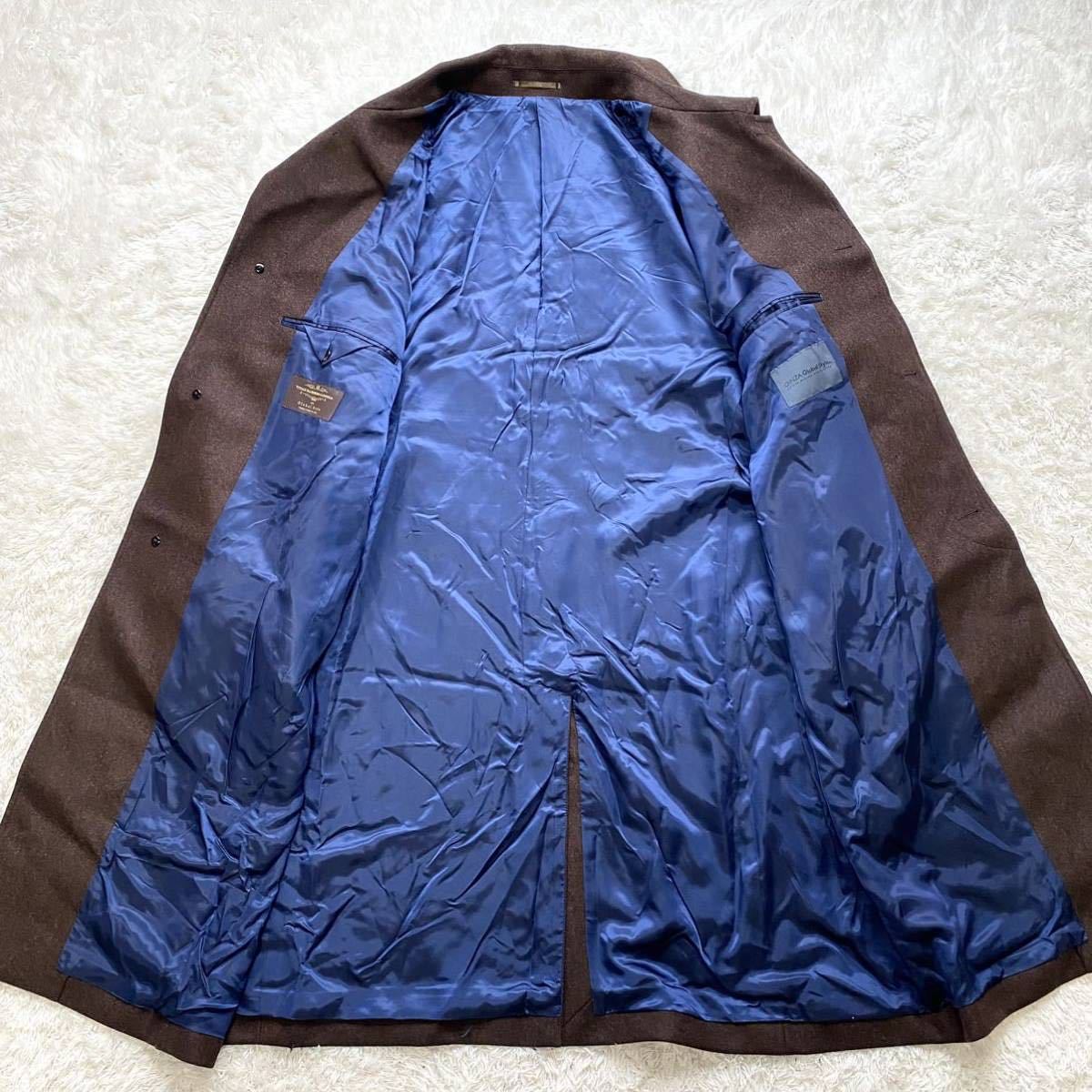 【人気定番，限定セール】 極希少●3XL!!【高級カノニコ生地】銀座グローバルスタイル ステンカラーコート ワインレッド ウール 100% ロング 比翼 大きいサイズ 青 赤