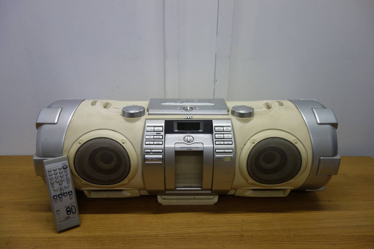 JVC RV-NB50 パワードウーハー CDシステム リモコン付き ビクター ケンウッド アンテナ折れ レトロ CDラジカセ 中古 ジャンク品 管理140