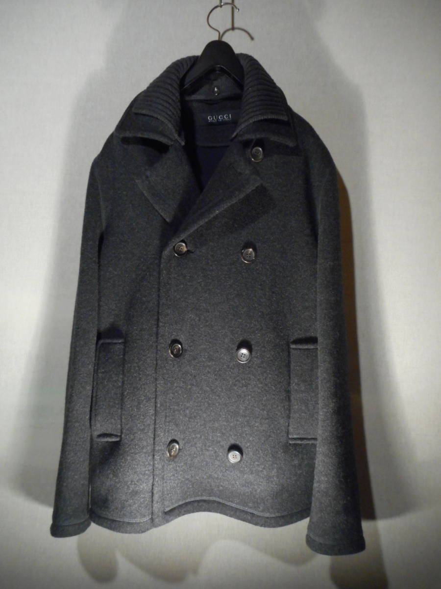 『GUCCI★グッチ』【２重襟構造＆着脱式】重厚ハイゲージ織りデザイナーズPコート　