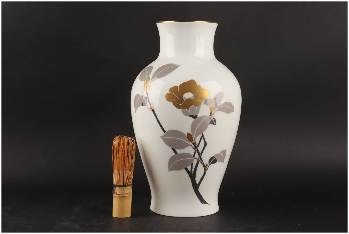 現状品 大倉陶園 オオクラトウエン 金蝕椿 花瓶 27cm 大倉陶園 [URA]