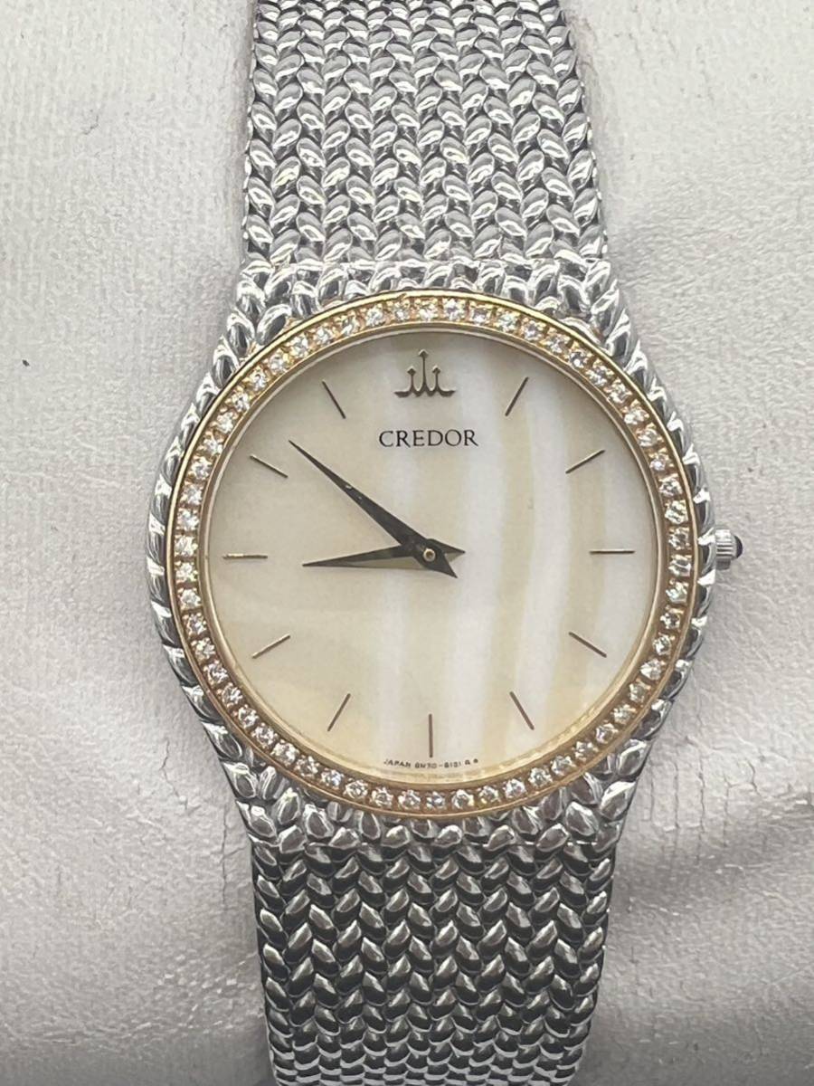 セイコー クレドール SS ＋ 18KT ダイヤモンド クォーツ 腕時計 1E70