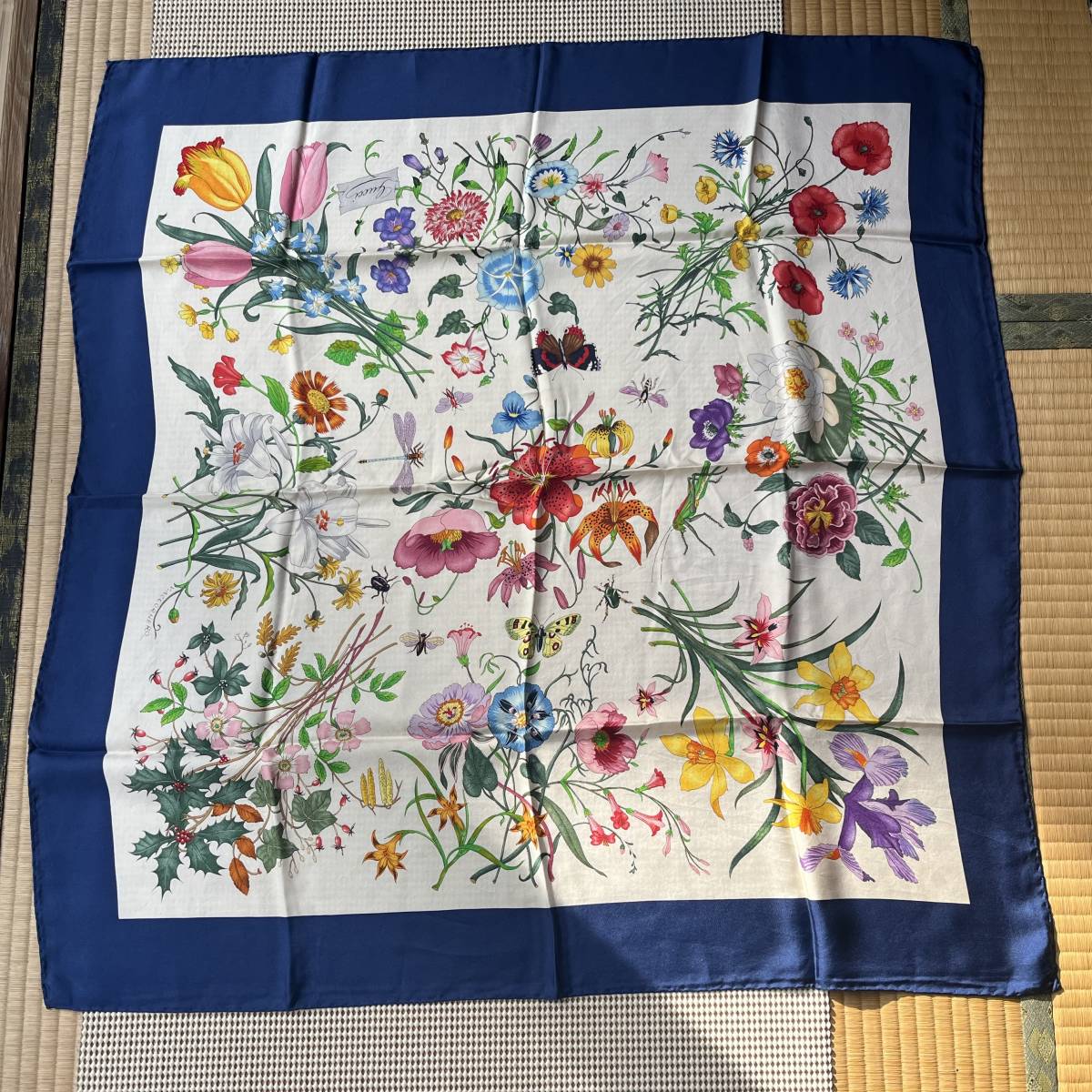 [1円スタート] グッチ GUCCI スカーフ シルク100% 大判 正方形 花柄 82cm×82cm 
