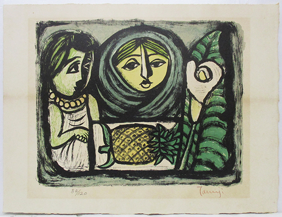 チャールズ ペニー リトグラフ サイン有 131/300 版画 北川民次『マーケットの女たち』リトグラフ ed.84/120. 色鉛筆サイン