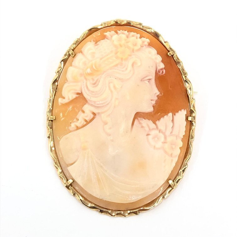 K14 カメオ ブローチ 585刻印 総重量8.8g【BKAO6039】