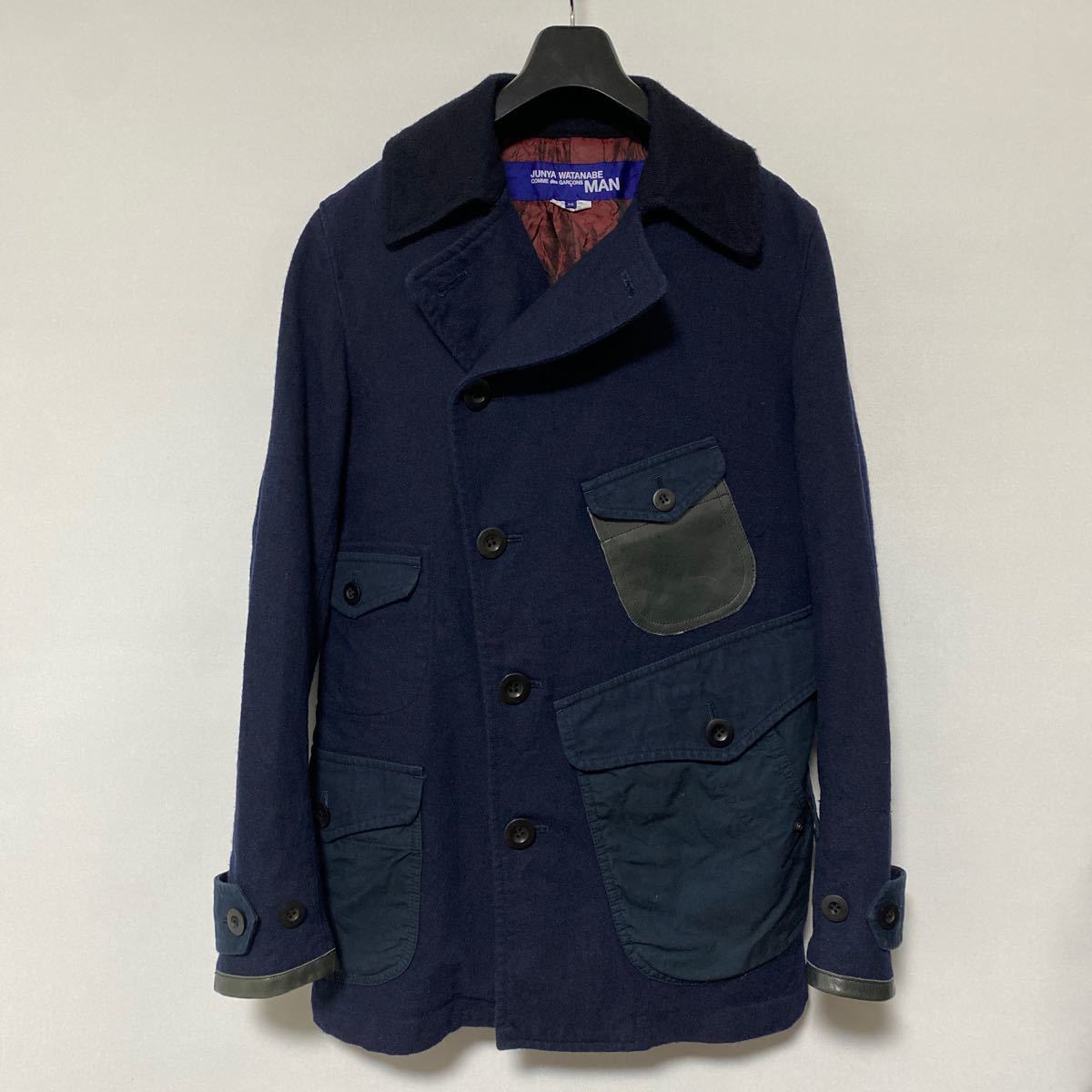 美品 AD 2013 junya ウール 縮絨 ライダース コート XS ジュンヤ MAN COMME des GARCONS コムデギャルソン 牛革 レザー
