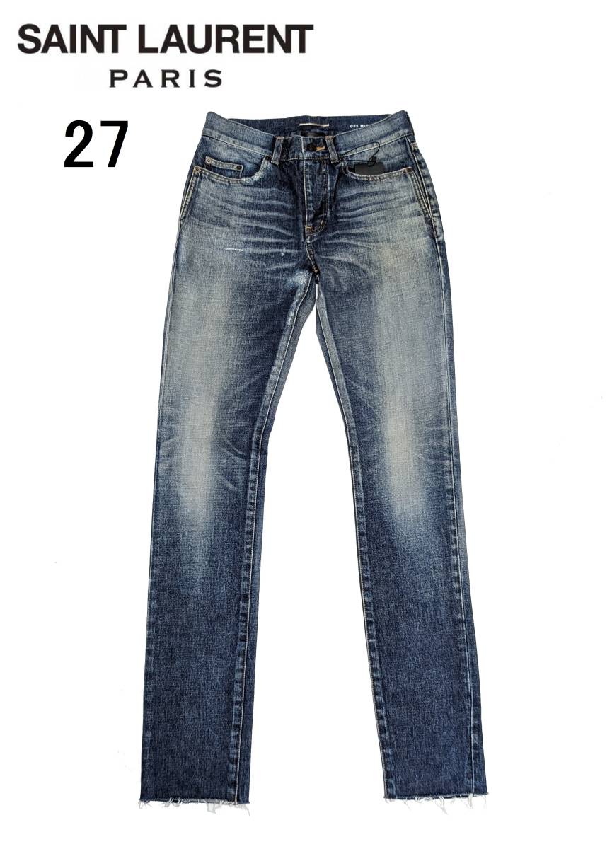 新品 SAINT LAURENT PARIS サンローラン デニム ジーンズ 27 パンツ ダメージ カットオフ リペア メンズ 527503 Y893R PANTS