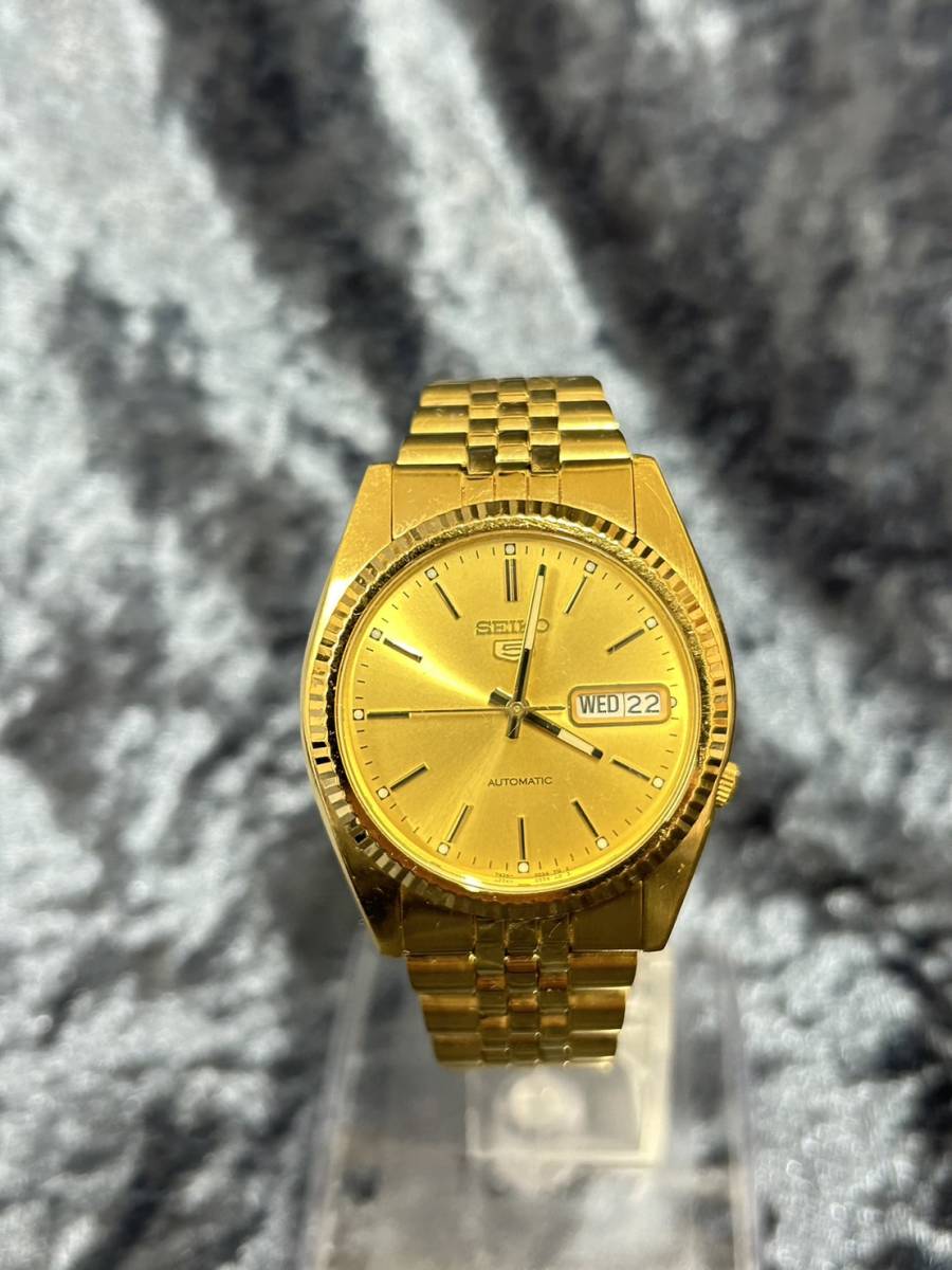  231122-94U 品 腕時計/セイコー５/SEIKO/セイコーファイブ/金/オートマチック/裏スケルトン/7S26-0500/デイデイト/メンズ/自動巻き(その他)｜売買されたオークション情報、yahooの商品情報をアーカイ その他