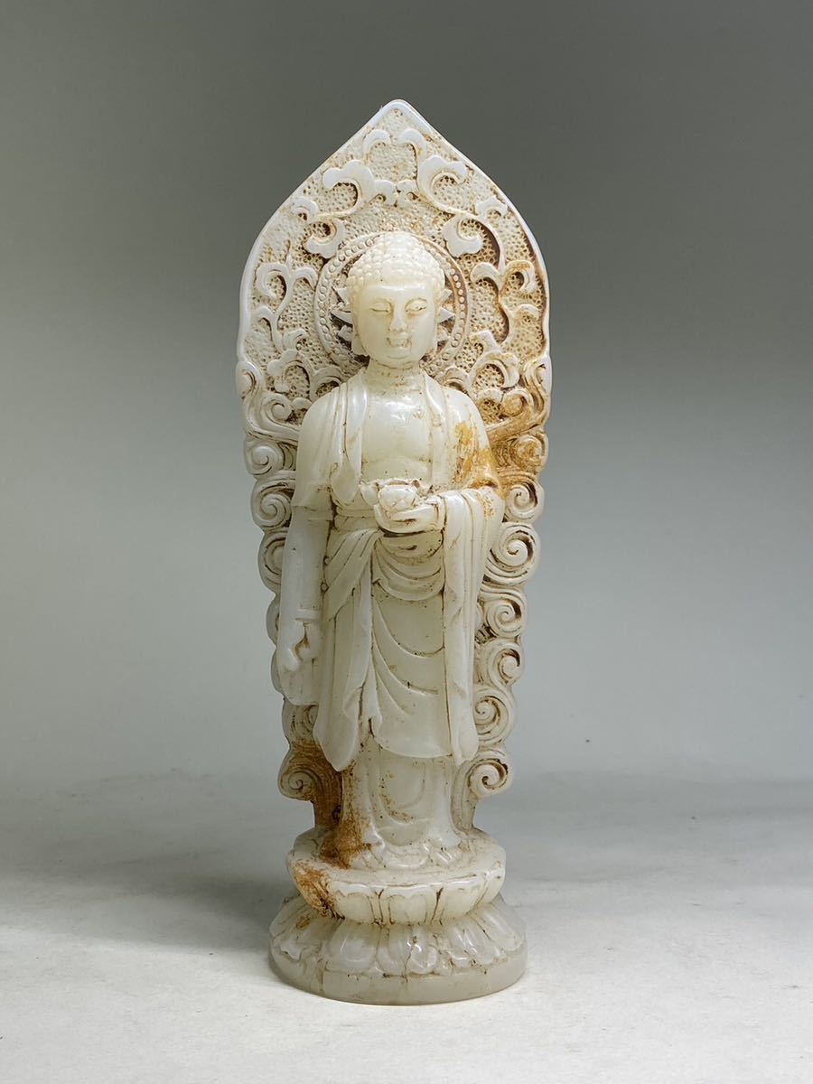 52 京都買取品 白砡(白玉)観音立像と輪袈裟(検索:仏教美術 仏像 彫刻