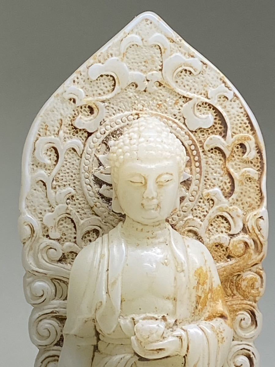 52 京都買取品 白砡(白玉)観音立像と輪袈裟(検索:仏教美術 仏像 彫刻