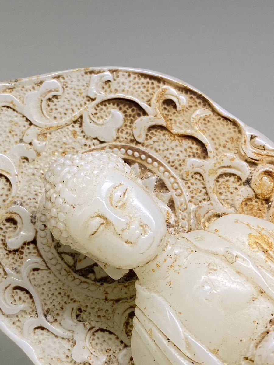 52 京都買取品 白砡(白玉)観音立像と輪袈裟(検索:仏教美術 仏像 彫刻