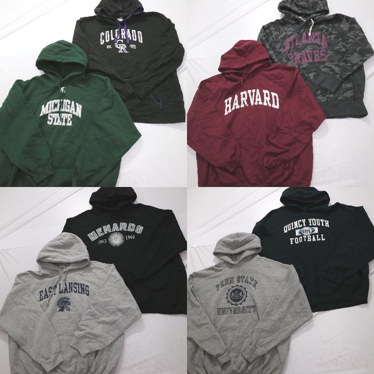 ◎カレッジ風スウェットパーカー set カジュアル プリント 他 (メンズ3XL/2XL) 8枚セット まとめ売り 古着卸 1円スタート SW10 MQ5743