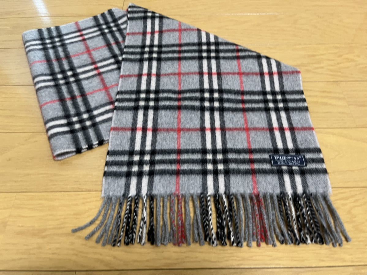 BURBERRY　バーバリー　マフラー　カシミア100％　グレー系　美品　送料無料!!!