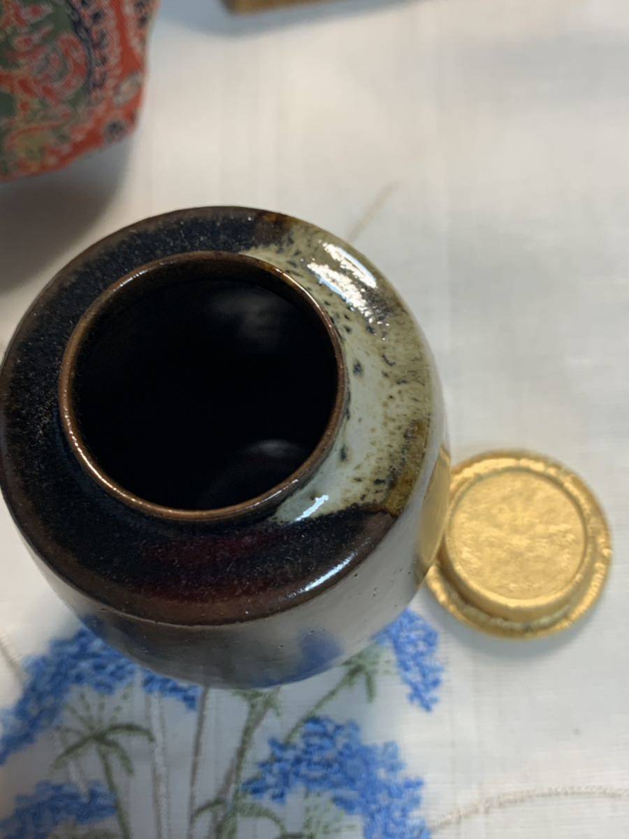 淡海ぜぜ 陽炎園造 膳所焼 茄子茶入 表千家十三代 即中斎書付 M692 N5
