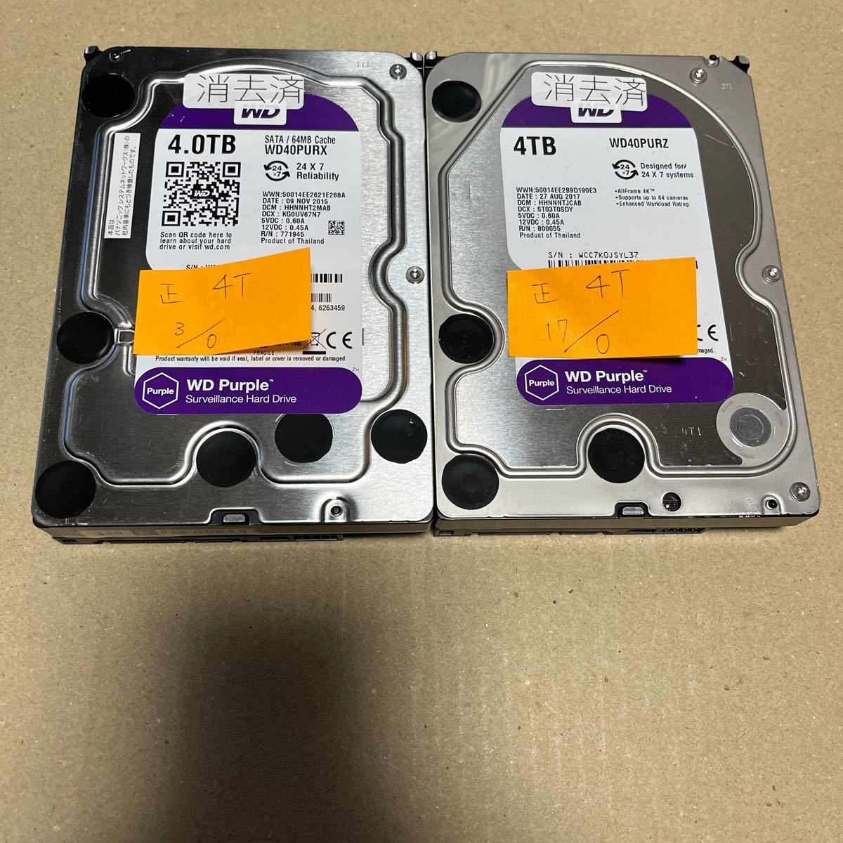 WD purple SATA 3.5インチ HDD 4TB×2台　計8TB