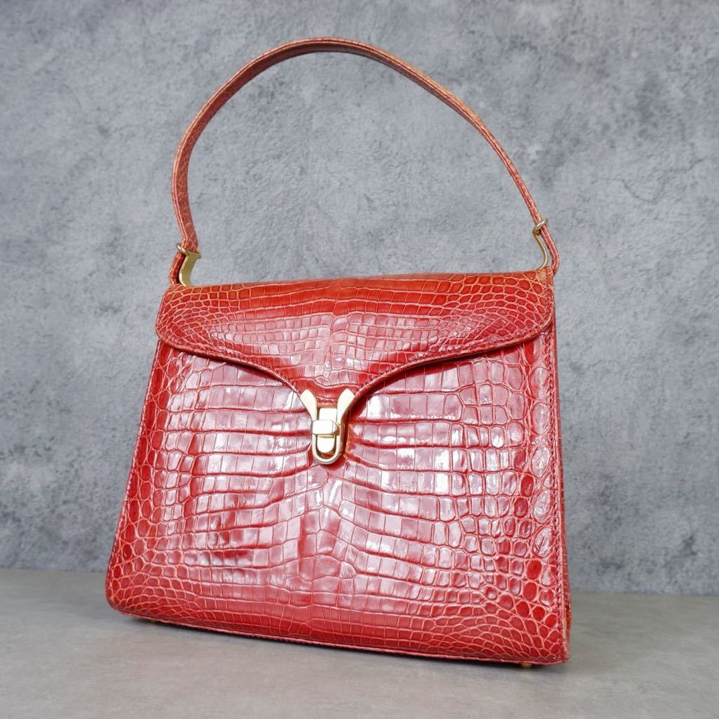 極美品 KWANPEN クロコダイル 2way ハンドバッグ センター取り 深緑 極美品 クワンペン クロコダイル 2way ハンドバッグ センター取り 深緑