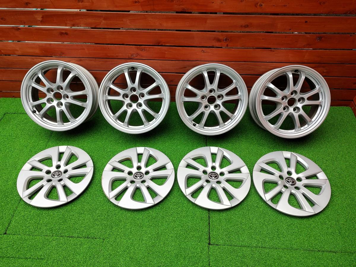トヨタ 50 プリウス 純正 アルミホイール 15インチ 6.5J +40 PCD100 5穴 ホイールキャップ付 4本セット 純正戻し等に