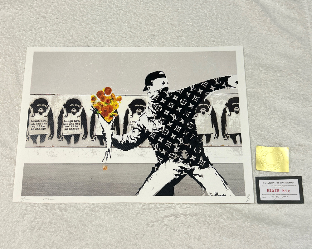 世界限定100枚 DEATH NYC バンクシー Banksy「FLOWER BOMBER」ヴィトン LOUISVUITTON ポップアート アートポスター 現代アート KAWS Banksy