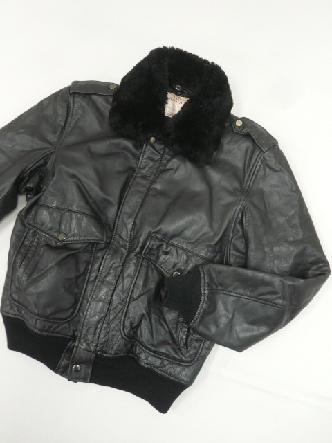 カッコイイ 牛革◆中綿入り フライトジャケット メンズ 40 S相当 黒 カジュアル アウター 防寒 古着 レトロ 希少 USED 革ジャン〇11-182y
