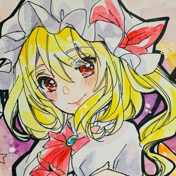 フランドールスカーレット 直筆 中色紙 水彩 手描きイラスト 同人東方