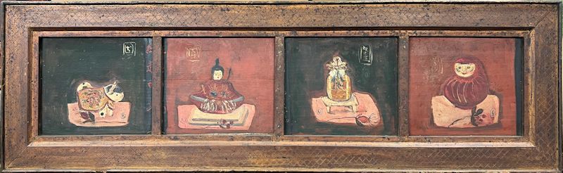 【FCP】 真作保証 土屋義郎 板に油彩画18.2x21cm 4点連作 「縁起四種」※大型作品 山梨美術協会の結成に参加 師・岸田劉生