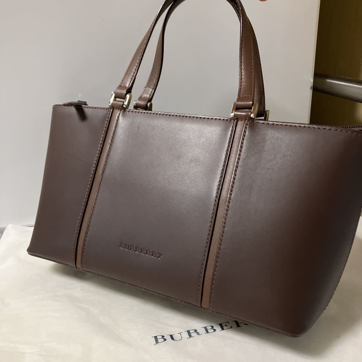【未使用品・美品】BURBERRY バーバリー ハンドバッグ トートバッグ レザー ノバチェック ブラウン 保存袋付き