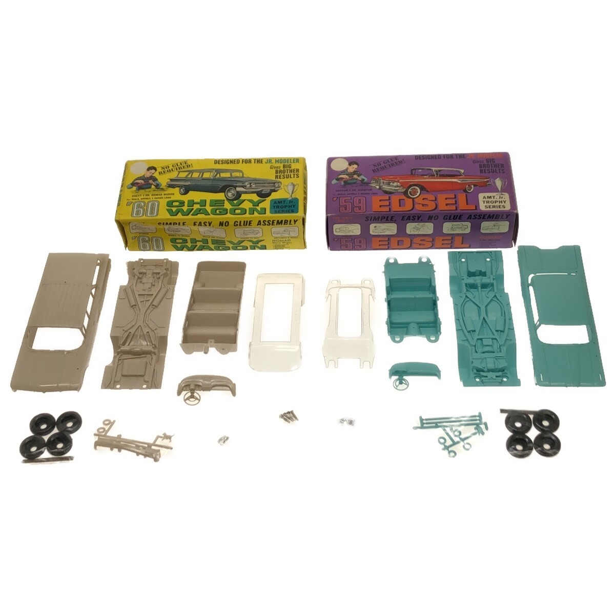 【プラモデル 2点まとめ】amt 59 EDSEL Jr.TROPHY SERIES エドセル + 60 Chevy Wagon シボレー ワゴン 1/25 ヴィンテージカ― 現状品 F858