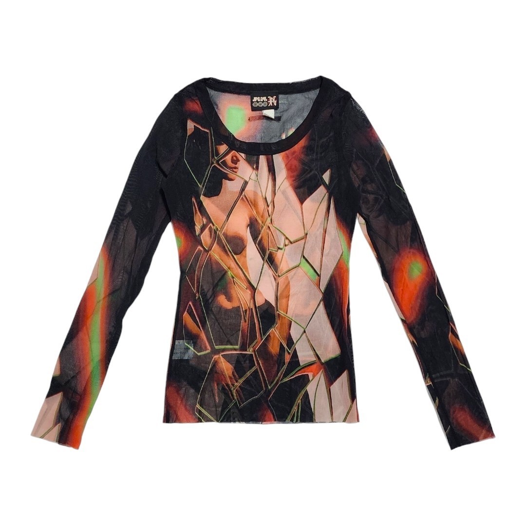 90s Jean Paul Gaultier ART PORTRAIT MESH SHIRT TOP ゴルチェ パワー