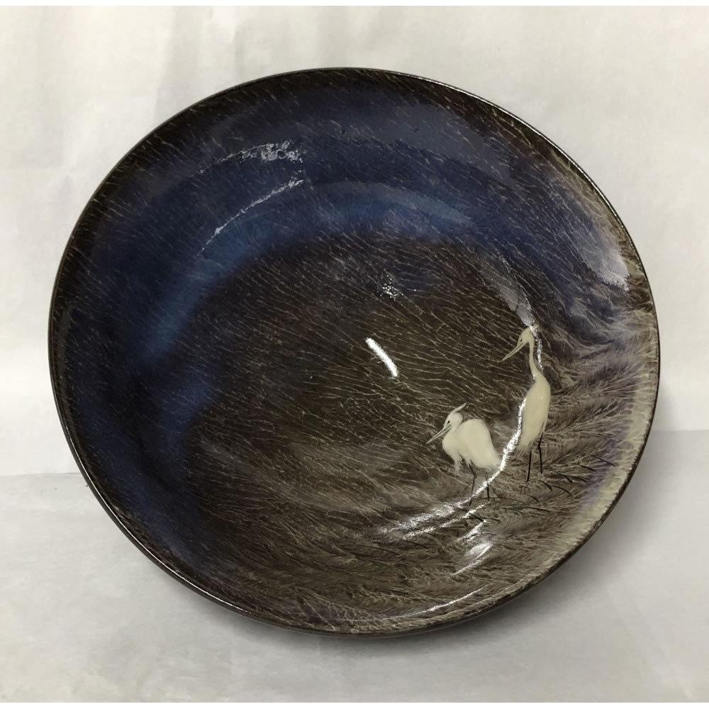 ○e2634 十三代 横石臥牛 白鷺紋 抹茶碗 共箱 現川焼 豊瑞軒 茶道具