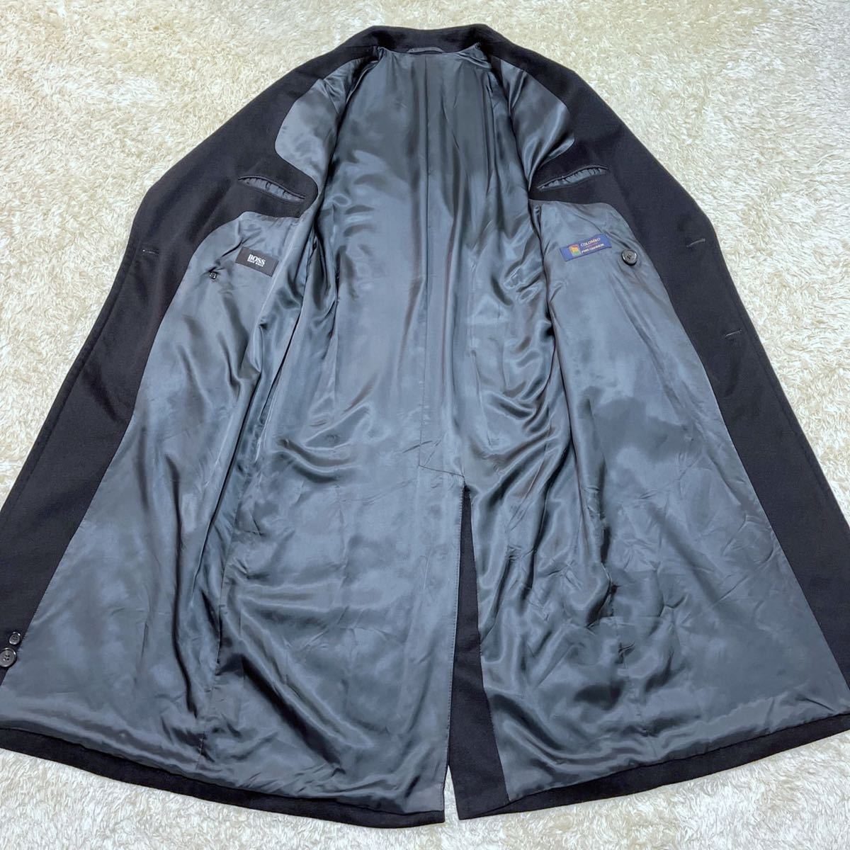 幻のXXXXL✨HUGO BOSS チェスターコート コロンボ カシミヤ 黒 極上カシミヤ100%◎ COLOMBO◎ XL相当◎ ヒューゴボス HUGO BOSS