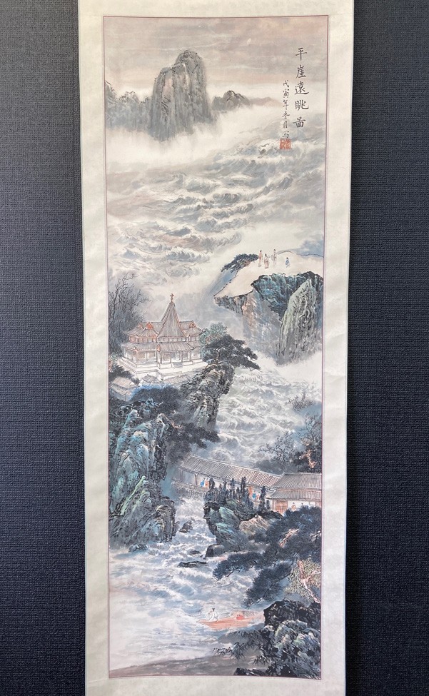 幕末〜明治期　瑠璃薩摩　美人図六角花瓶　共箱　蒐集家　豪商旧蔵品　高30.8cm 模写】吉】4678 田中玉園 茶道美人図 二重箱 上村松園師事 女流作家