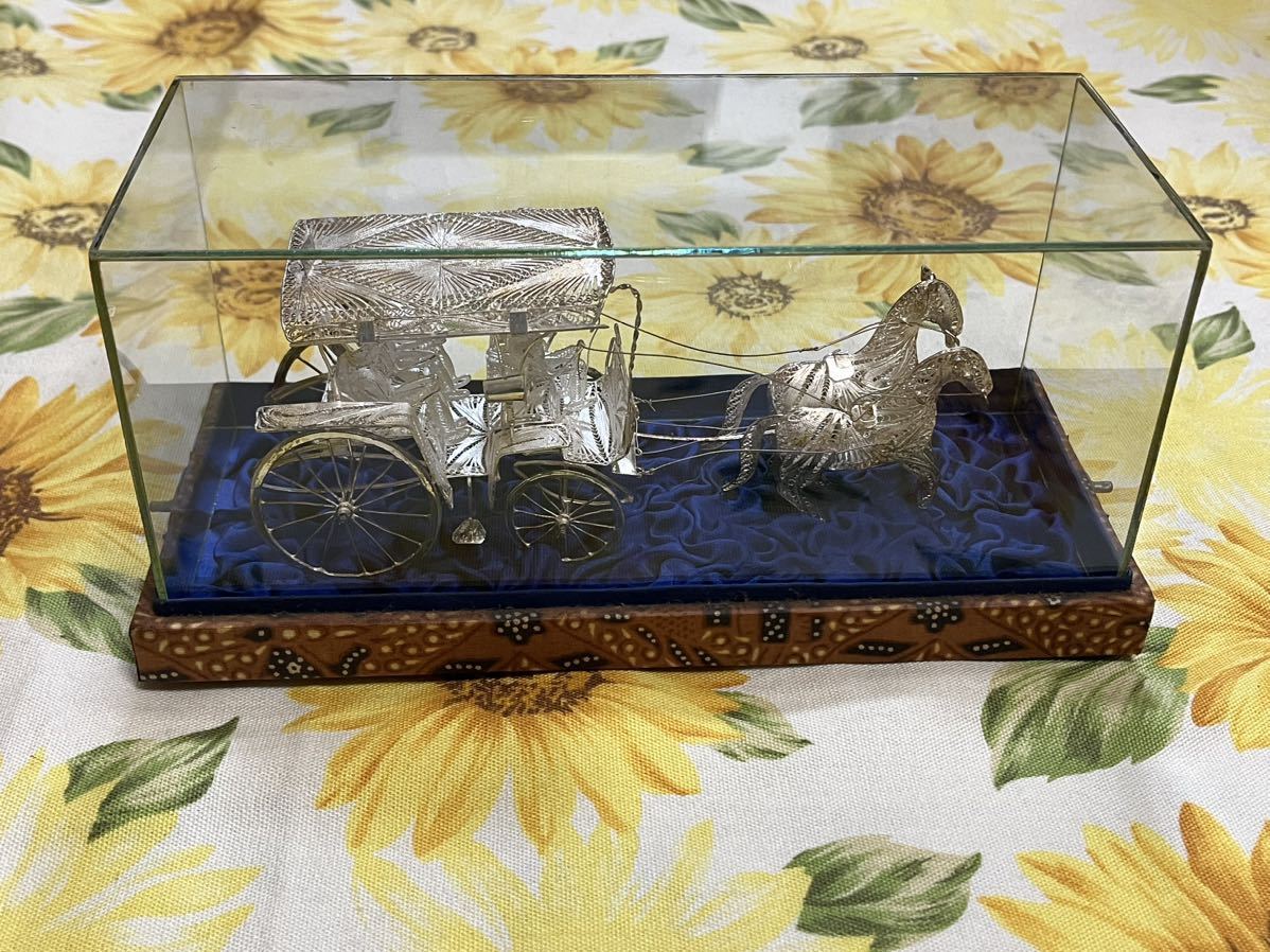 シルバー925 馬車 ガラスケース入り置き物 シルバー925 馬車 ガラス